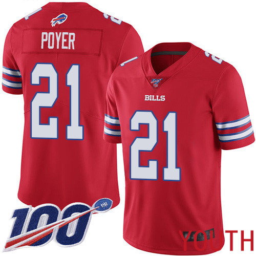 Youth Buffalo Bills 21 Jordan Poyer Limited Red Rush Vapor Untouchable 100th Season NFL Jersey